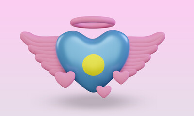 3d valentine love Palau flag rendering front view