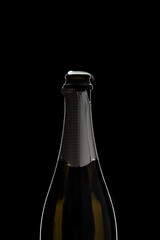Opened champagne bottle in studio graphically presented