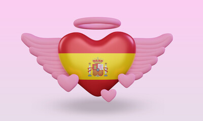 3d valentine love Spain flag rendering front view