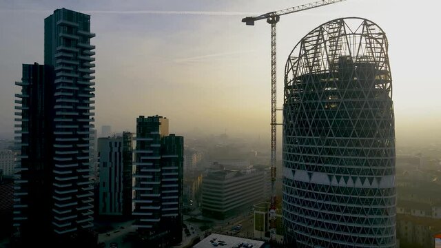 Aerial Drone - Landscape at Sunset on the Metropolitan City of Milan