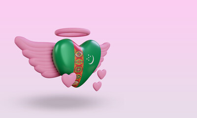 3d valentine love Turkmenistan flag rendering left view