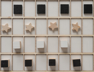 black tiles with tiles, stars, cubes and grid