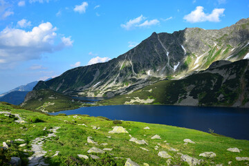 The beautiful lakes Wielki Staw and Przedni Staw in the High Tatras, Poland.