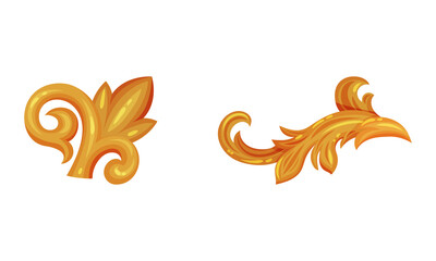 Gold Baroque Decorative Ornament with Floral Curve Vector Set