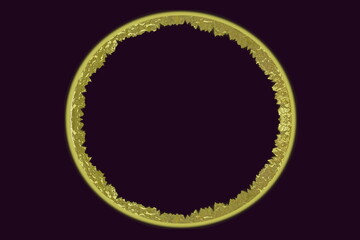 golden foil circle frame shiny metallic texture on dark background with copy space