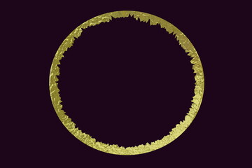 golden foil circle frame shiny metallic texture on dark background with copy space