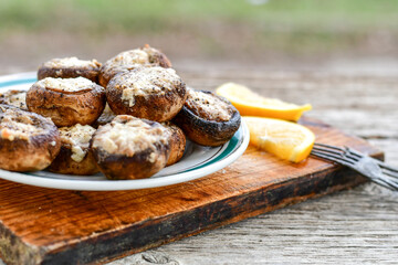  Delicious   Homemade Baked champignon caps stuffed with   bacon and  white cheese 