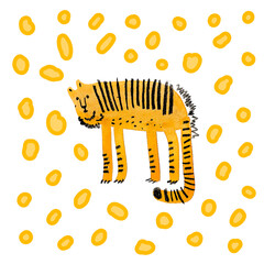 Tigers on a dotted background. Tiger watercolour drawings. the year of Tiger 2022.