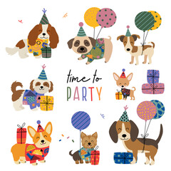 set of isolated cute  dogs for birthday - 478173110