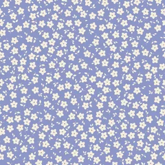 Cercles muraux Petites fleurs Beau motif floral vintage. Petites fleurs et feuilles blanches. Fond bleu clair. Arrière-plan transparent floral. Un modèle élégant pour les imprimés à la mode.