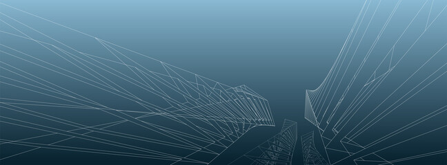 Abstract architectural background. Linear 3D illustration.