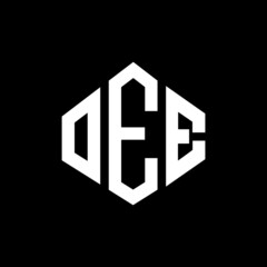 OEE letter logo design with polygon shape. OEE polygon and cube shape logo design. OEE hexagon vector logo template white and black colors. OEE monogram, business and real estate logo.