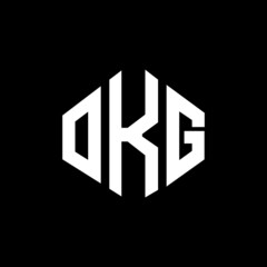 OKG letter logo design with polygon shape. OKG polygon and cube shape logo design. OKG hexagon vector logo template white and black colors. OKG monogram, business and real estate logo.