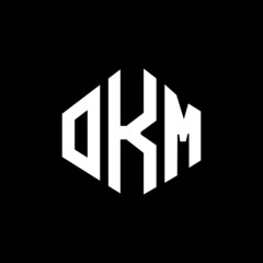 OKM letter logo design with polygon shape. OKM polygon and cube shape logo design. OKM hexagon vector logo template white and black colors. OKM monogram, business and real estate logo.