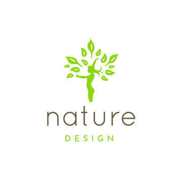 Logo illustration woman nature vector tree design. Editable design. Cosmetic, healthy, care, ecology, organic, gaia, environment day.