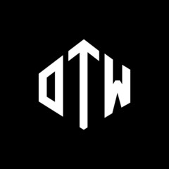 OTW letter logo design with polygon shape. OTW polygon and cube shape logo design. OTW hexagon vector logo template white and black colors. OTW monogram, business and real estate logo.