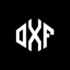OXF letter logo design with polygon shape. OXF polygon and cube shape logo design. OXF hexagon vector logo template white and black colors. OXF monogram, business and real estate logo.