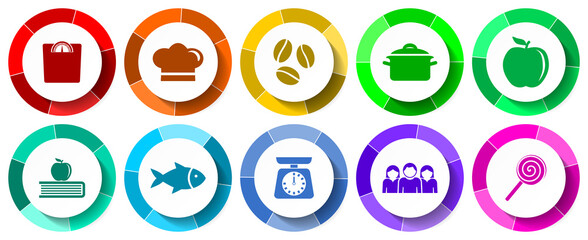 Set of food and lifestyle web vector icons, flat design illustration for webdesign and mobile applications