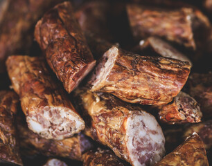 Food and steak on table