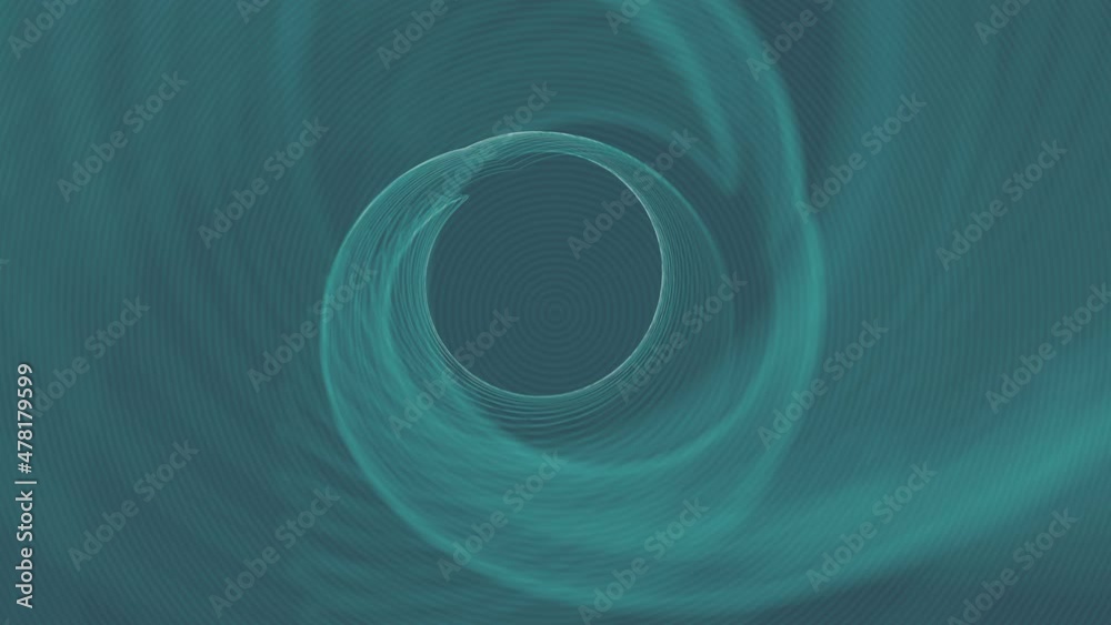 Poster Wavy swirl of moving lines on a dark green background. 3d render loop animation
