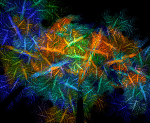 Colored small stripes directed in different directions lie on the colorful background. Bright abstract fractal background. 3d illustration. 3d rendering.