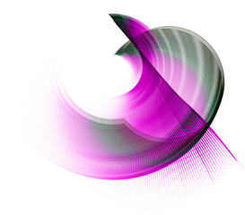 Purple and black lines on arcuate and straight planes of a abstract propeller rotating on a white background. Graphic design element. Icon, logo, symbol, sign. 3d illustration. 3d rendering.