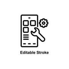 mobile settings icon designed in outline style in editable stroke for mobile app icon theme