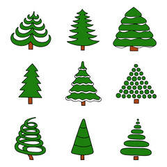 Set of Christmas trees on a white background. Vector illustration.