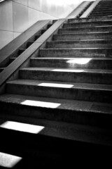 stairway to heaven with rays of light, black and white picture