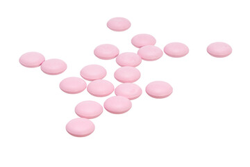Obraz na płótnie Canvas pile of pink pills isolated on white background