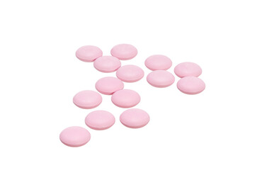 Obraz na płótnie Canvas large pile of pink pills isolated on white background