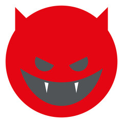 Red devil face. Evil emoji. Naughty symbol