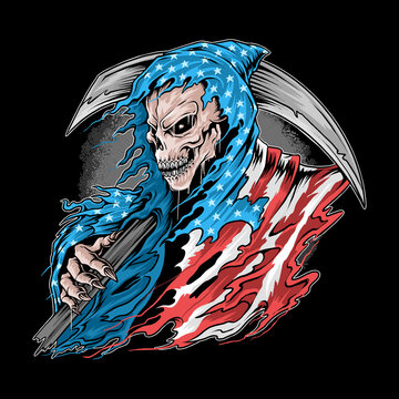 grim reaper angel of death wearing american flag of united states