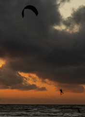 Kite surfer at sunset