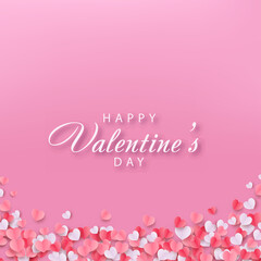 Happy Valentine's Day card with falling colorful hearts. Vector.