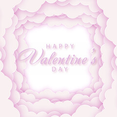 Fototapeta na wymiar Happy Valentine's Day card with frame from clouds. Vector.