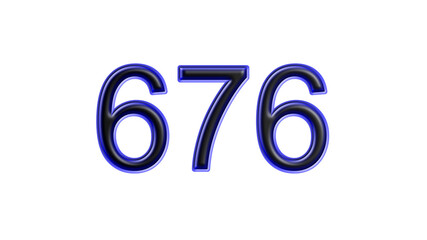 blue 676 number 3d effect white background