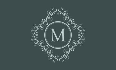 Exquisite monogram design with the letter M. Exclusive logo on a dark background for the symbol of business, restaurant, boutique, hotel, jewelry, invitations, menus, labels, fashion.