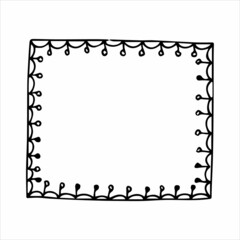 Hand drawn doodle style rectangular frame. Black and white vector illustration.