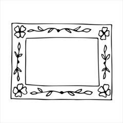 Hand drawn doodle style rectangular frame. Black and white vector illustration.