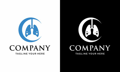 Lungs Care Iconic logo designs vector, Lungs Logo template. on a black and white background.