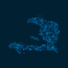 Haiti dotted glowing map. Shape of the country with blue bright bulbs. Vector illustration.