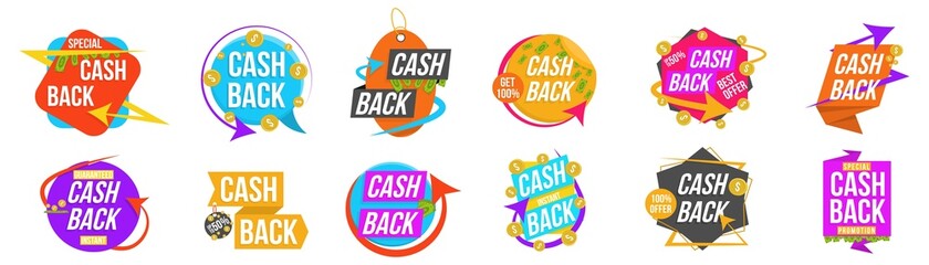 Money return label, sale, cash back banner sticker
