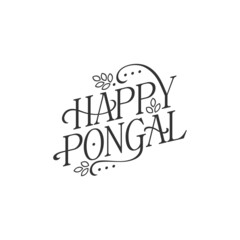 Typography of Happy Pongal Holiday Harvest Festival of Tamil Nadu South India