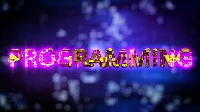 Programming lighting pink - yellow neon text in cyberpunk style