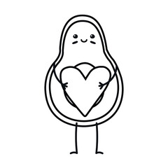 Vector flat hand drawn avocado with heart isolated on white background