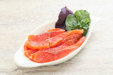 Sliced salmon fillet starter snack