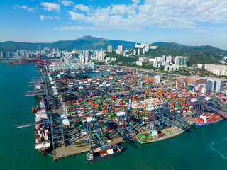 Top view of Hong Kong cargo terminal port