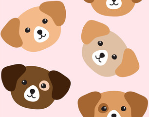 Vector seamless pattern of flat dog face isolated on pink background