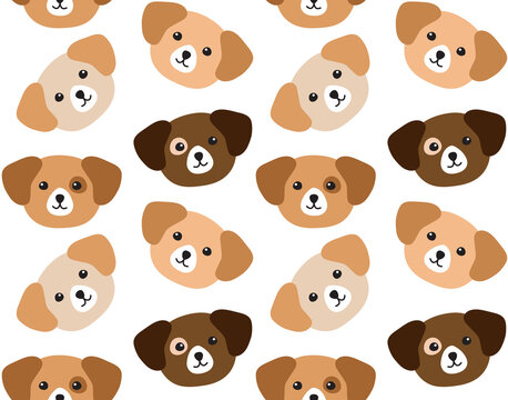 Vector seamless pattern of flat dog face isolated on white background